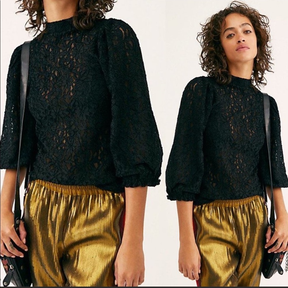 Free People Sweet Talker Lace Mock Neck
